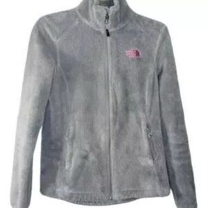 The North Face Gray and Pink Ski Jacket with Stand-Up Collar